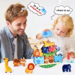 Atoylink Holz-Stapelspielzeug mit 11 Tierfiguren – Montessori Lernspiel ab 2 Jahren – Bild 2