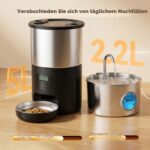 VOUAAOOD 2-in-1 Katzenbrunnen & Futterautomat Edelstahl – 5L & 2,2L mit Timer – Bild 4