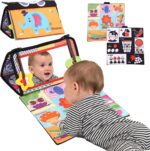 Zawaer Baby Spiegel Spielzeug – Faltbares Sensorisches Stoffbuch mit Beisring für Neugeborene