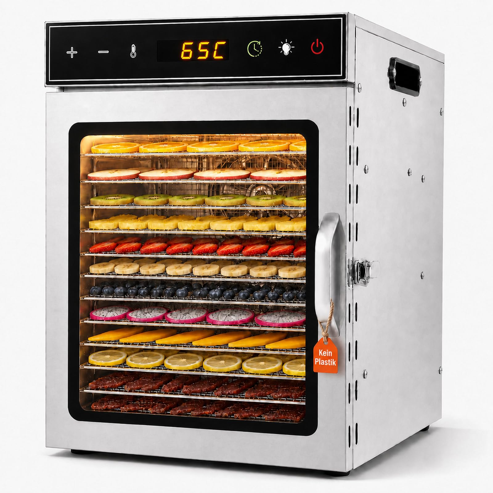 oiyocemo Dörrautomat mit 12 Edelstahl-Einschüben – 1000 W Dörrgerät mit Temperaturregelung