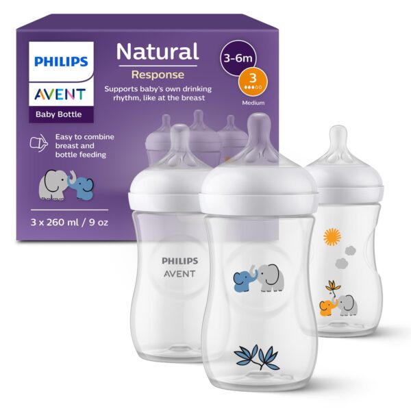 Philips Avent Natural Response Geschenkset – 3 Babyfläschchen 260 ml mit T3 Saugern