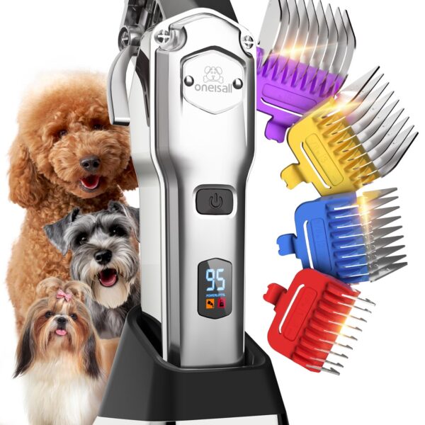 oneisall Kabellose Hundeschermaschine mit Metallkamm – Leise Tierhaarschneidemaschine für dichtes Fell