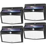 nipify 4er Set Solarleuchten mit Bewegungsmelder – 168 LED Wandleuchten IP65 für Garten & Hof