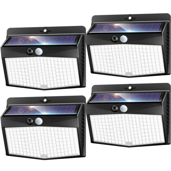 nipify 4er Set Solarleuchten mit Bewegungsmelder – 168 LED Wandleuchten IP65 für Garten & Hof