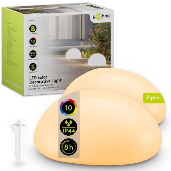 goobay LED Solarstein 2er-Set 24cm RGB – 10 Leuchtmodi für Garten & Terrasse