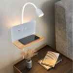SENFAY LED Wandleuchte mit Wireless Charger & USB – Leselampe Schlafzimmer 360° Schwanenhals