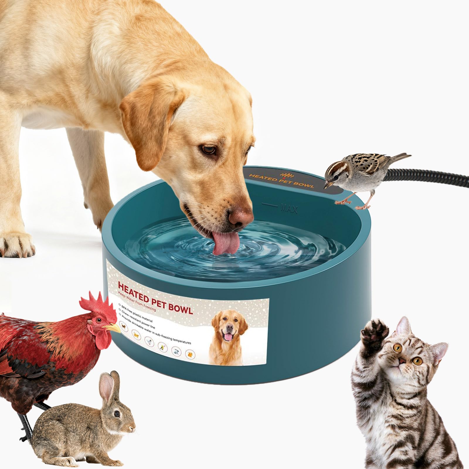 NAMSAN Beheizter Wassernapf 2.2L – Frostschutz Tränkebecken für Hunde & Katzen