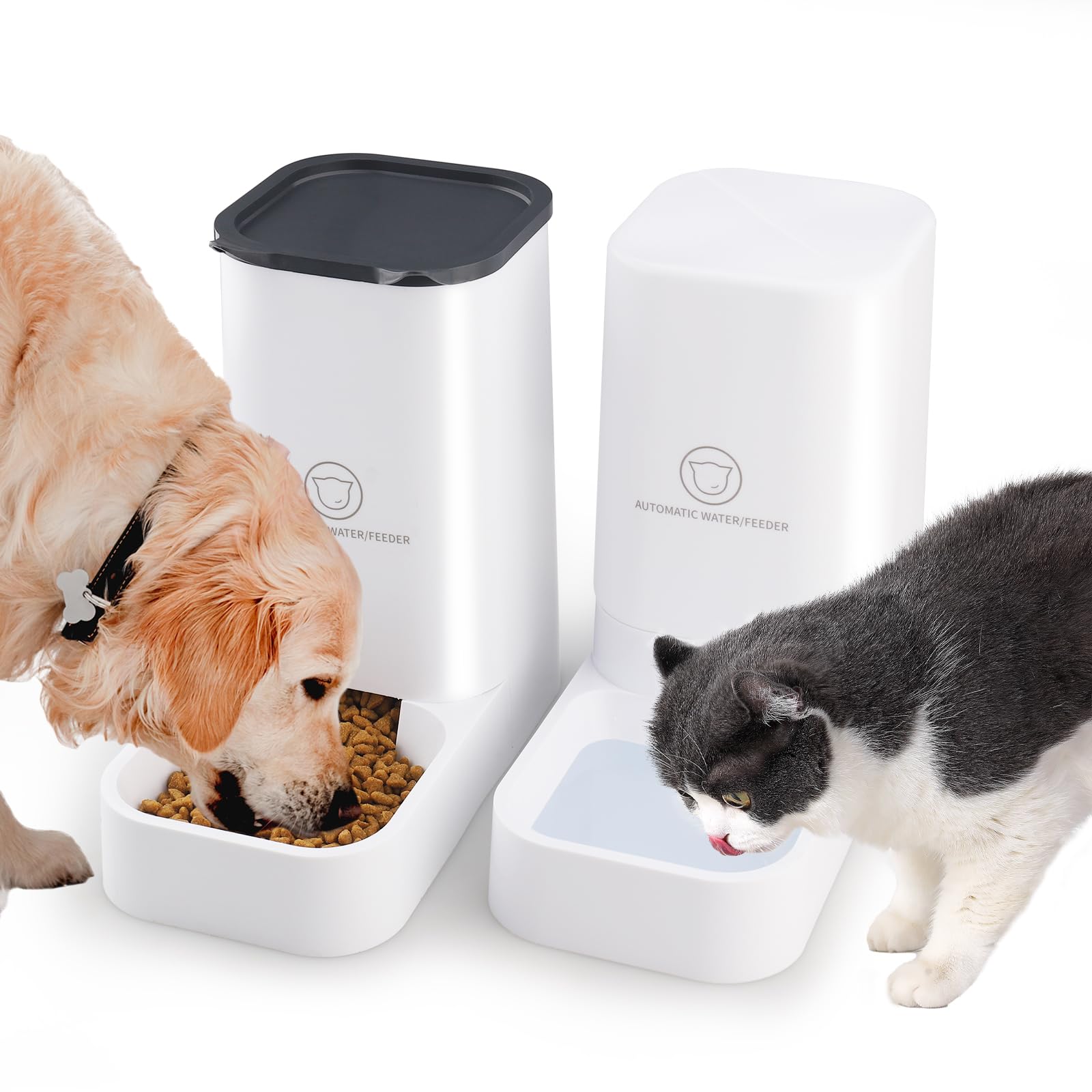 Pfloge® Automatischer Futterspender & Wasserspender Set – Stromloses Doppelsystem für Katzen & Hunde