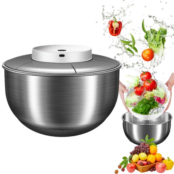 Elektrische Salatschleuder 4,8 l mit USB-Akku – Gemüsetrockner aus Edelstahl für schnelle Salatzubereitung
