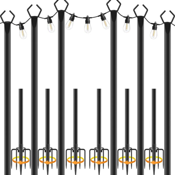 AHRLHR 6er-Set Outdoor String Light Poles 3m – Höhenverstellbar bis 3 Meter für Garten & Terrasse