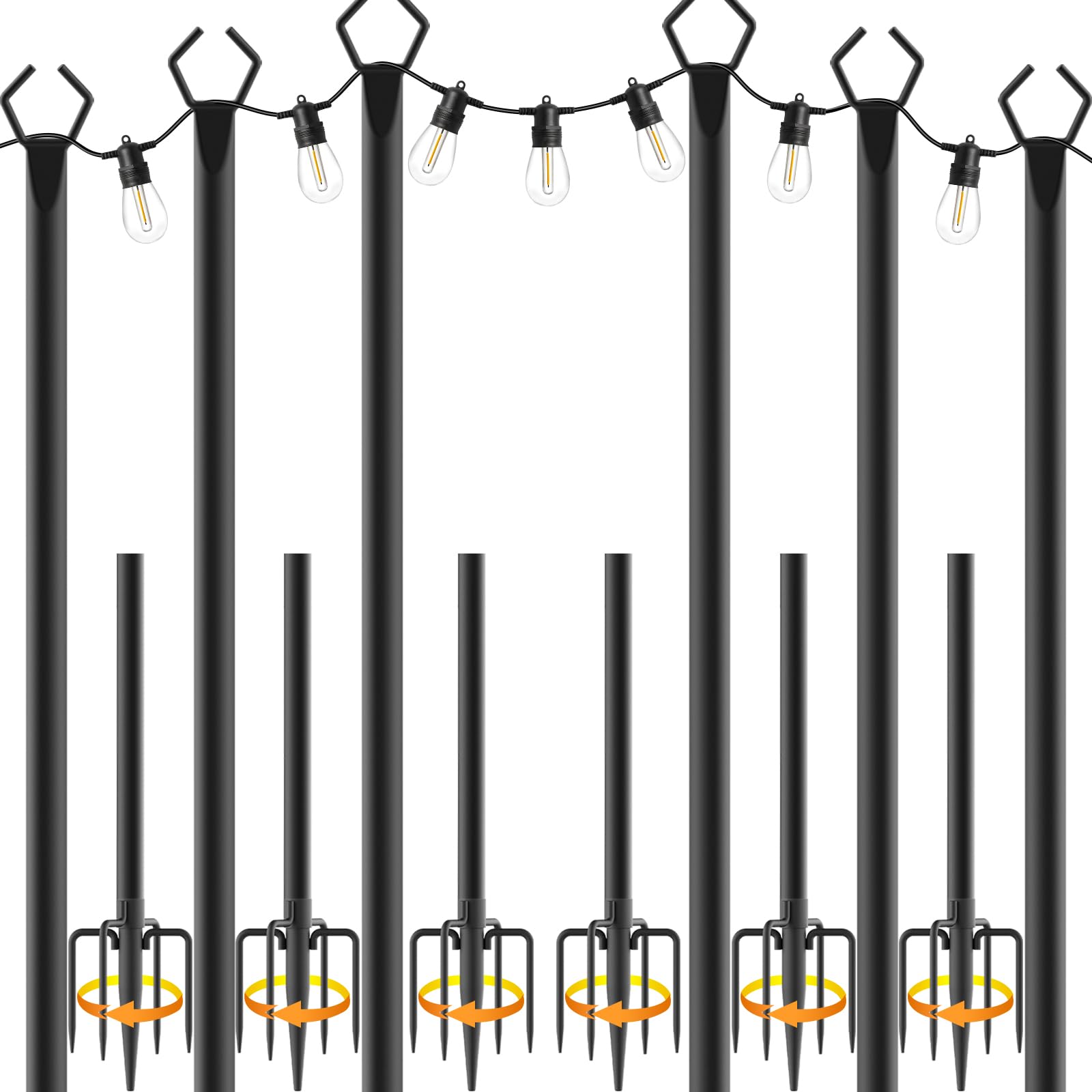 AHRLHR 6er-Set Outdoor String Light Poles 3m – Höhenverstellbar bis 3 Meter für Garten & Terrasse