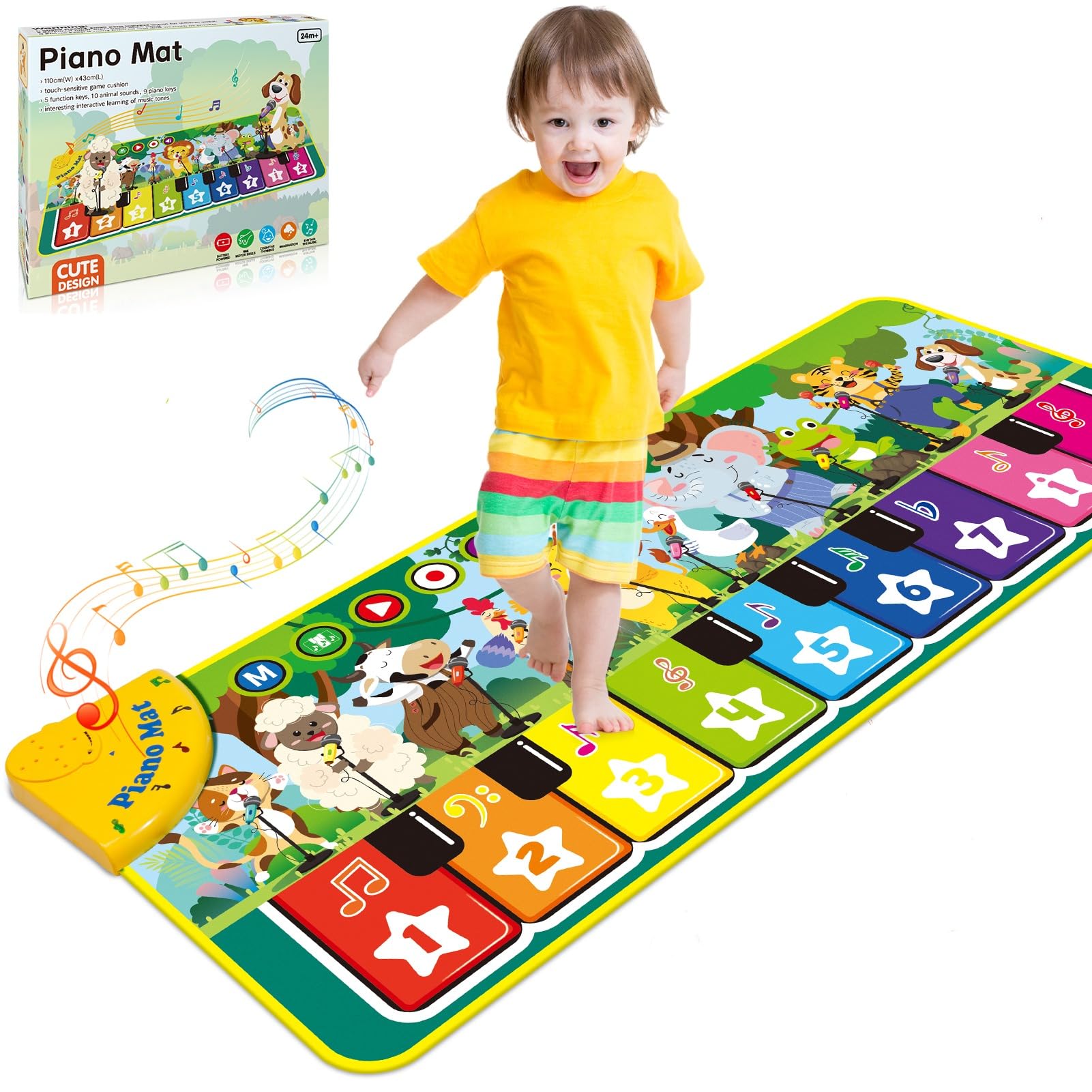 Dromlag Klaviermatte – Musikspielzeug mit 9 Tasten & Tierklängen für Babys ab 1 Jahr
