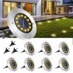 GREPRO Solar Bodenleuchten 8er Set mit 12 LED – IP65 Gartenleuchten für Aussen