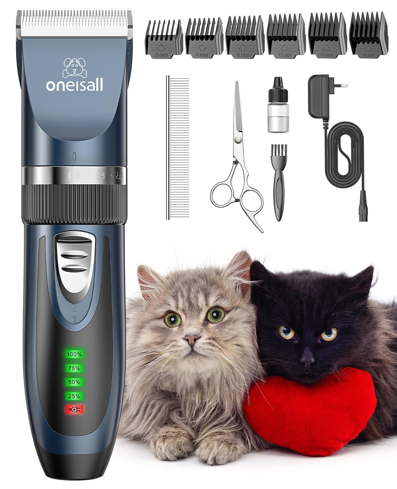 oneisall Leise Schermaschine für Katzen & Hunde – 50 dB Profi-Haarschneider mit Titan-Keramik-Klingen