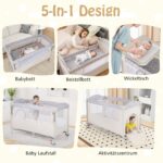 DREAMADE 4 in 1 Reisebett 120 x 60 cm mit Matratze – Beistellbett, Wickeltisch & Laufgitter ab Geburt – Bild 3