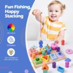 Hoiloie Montessori Holzspielzeug 3 in 1 – Stapel-, Form- und Angelspiel für Kinder ab 1 Jahr – Bild 4