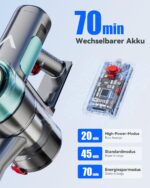 aonus A10 Akkustaubsauger 55000Pa mit 70Min Laufzeit – Kabelloses Staubsauger-System für Tierhaare – Bild 3