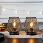TRIROCKS 2er Set Batterieleuchten 17cm mit LED Edison Birne – Kabellose Tischlampen Braun – Bild 5