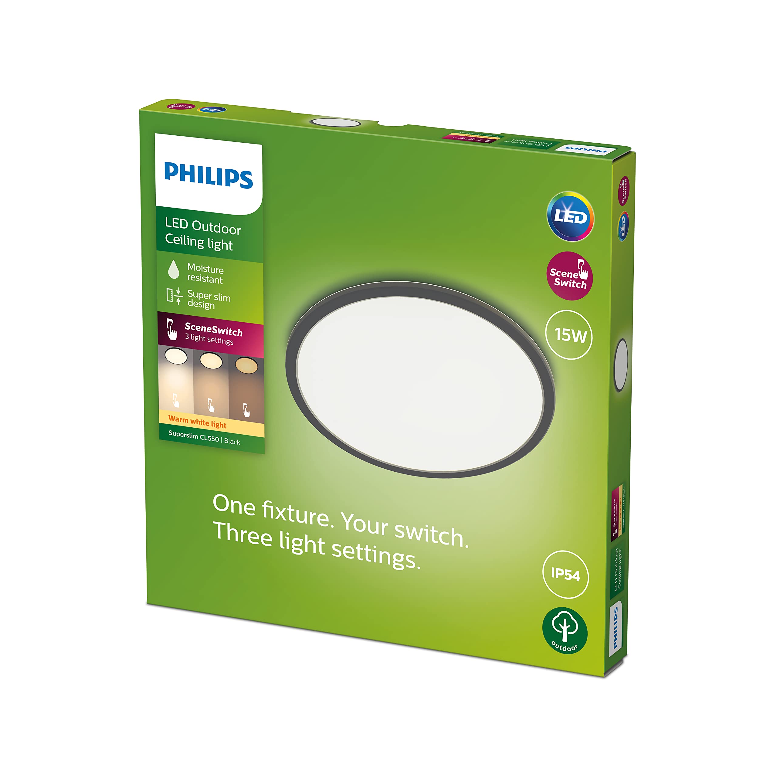Philips LED SuperSlim Aussenleuchte 15W – Warmweiss IP54 Wetterschutz für Terrasse & Veranda