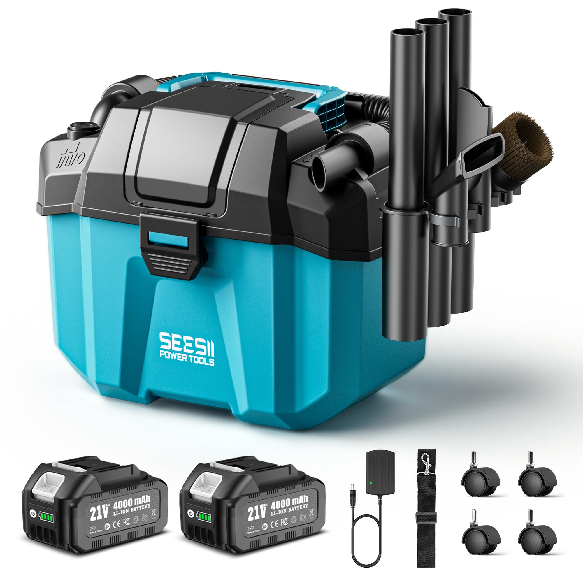 Seesii 10L Akku Nass-Trockensauger 3-in-1 – Kabellos für Werkstatt, Auto & Baustelle