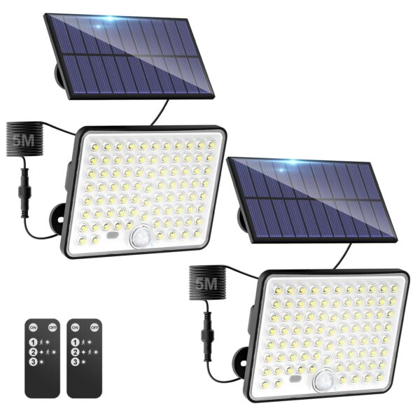 kolpop 2er Set Solar-Wandleuchte mit Bewegungsmelder – 82 LED, Fernbedienung, IP65 für Garten