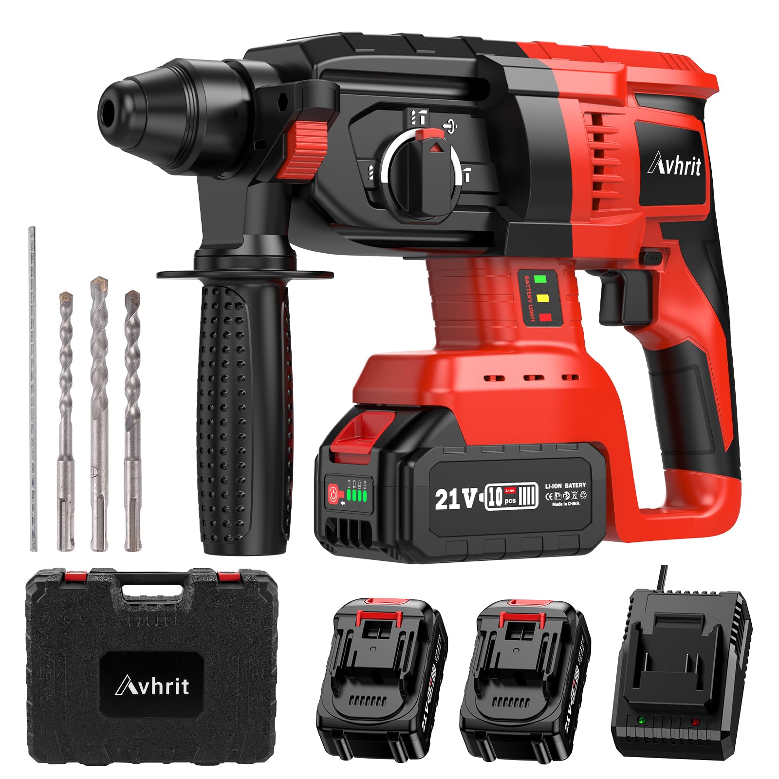 Avhrit 21V Akku-Bohrhammer mit 4 Funktionen – 2x 4.0Ah Akkus für Heimgebrauch & Baustelle