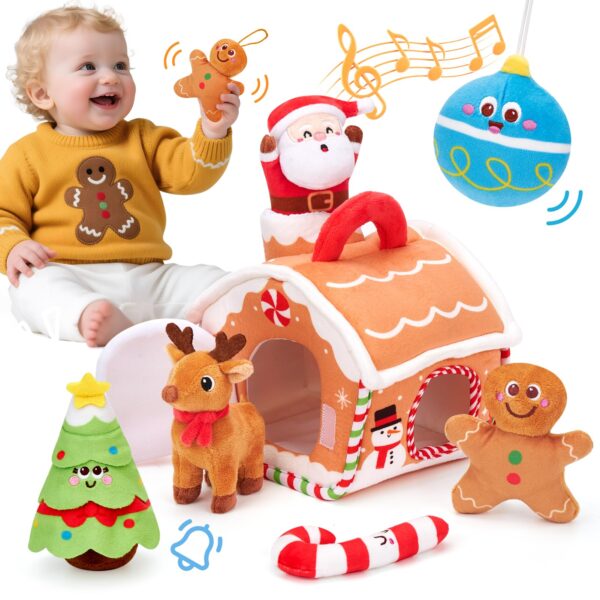 hahaland Weihnachts-Plüschhaus 7-teilig – Weiches Spielzeug für Babys ab 6 Monaten