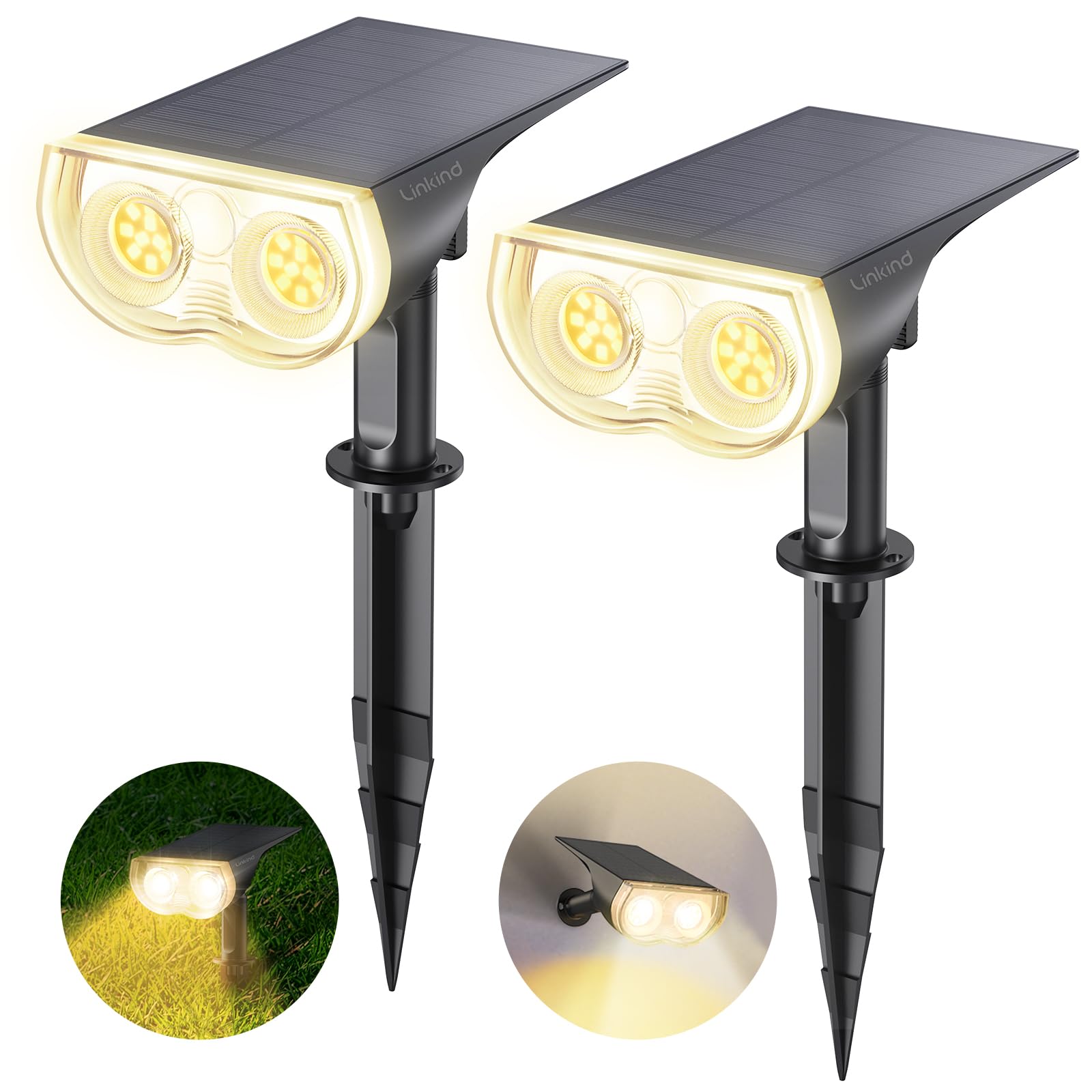 Linkind LED Solarleuchte StarRay 800lm – IP65 Aussenwandleuchte mit Dusk-to-Dawn Sensor, 2er Set