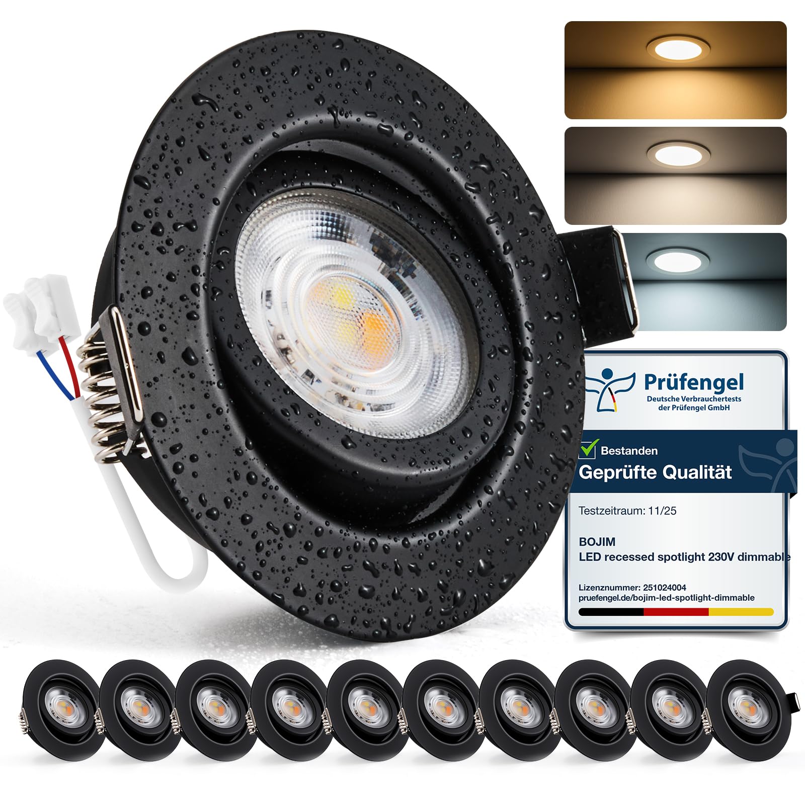 BOJIM LED Einbaustrahler 230V dimmbar IP44 – 10er Set Deckenspots 7W für Bad & Küche
