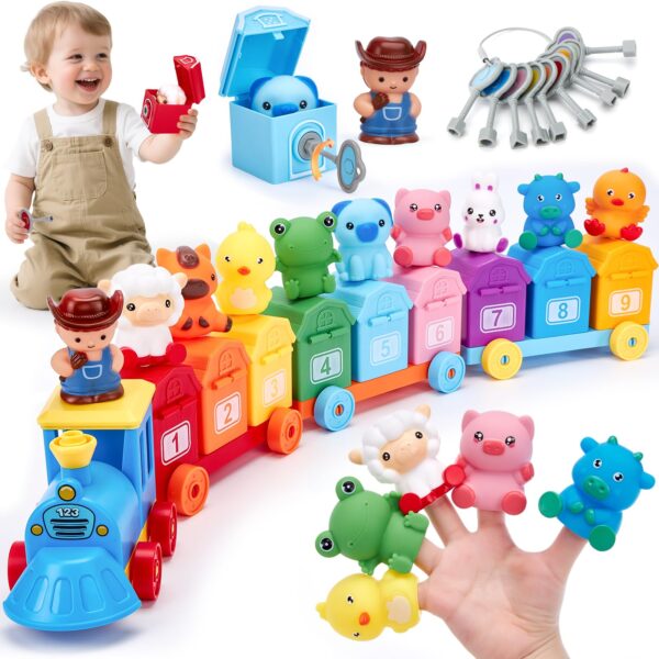 hahaland Bauernhof-Lernzug mit Fingerpuppen & Schlössern – Montessori Spielzeug ab 2 Jahren