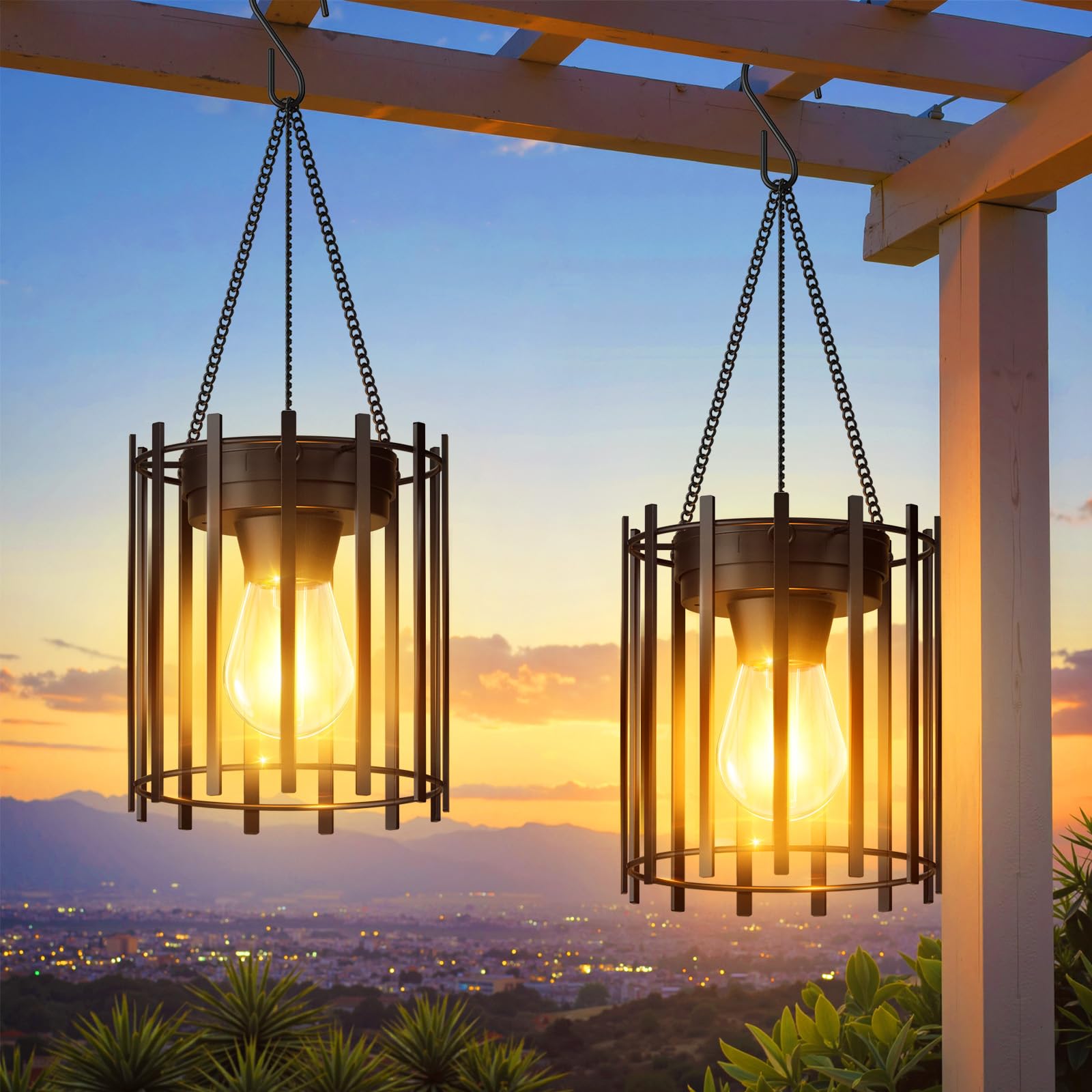 RECHOO 2er Set Solarleuchten Hängend mit Metallgehäuse – IP65 Gartendeko mit 12h Leuchtdauer