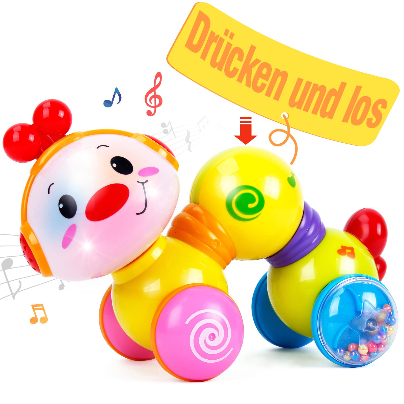 CubicFun Interaktive Raupe – Krabbelspielzeug mit Musik & Lichteffekten für Babys ab 6 Monaten