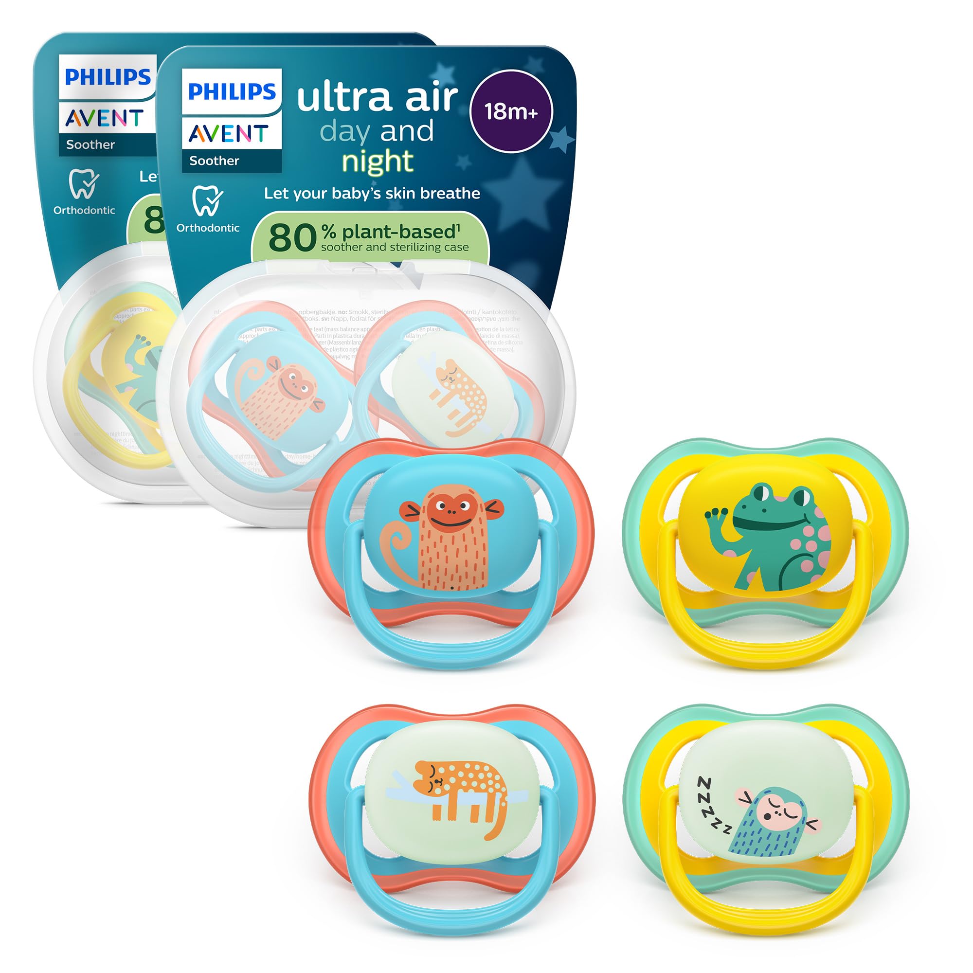 Philips Avent ultra air Day & Night Schnuller 4er-Pack – Kiefergerecht, im Dunkeln leuchtend, ab 18 Monaten