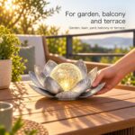 FLOWood Solarleuchte Lotusblüte – Solar-Gartendeko mit Crackle-Glas, warmweiss – Bild 2