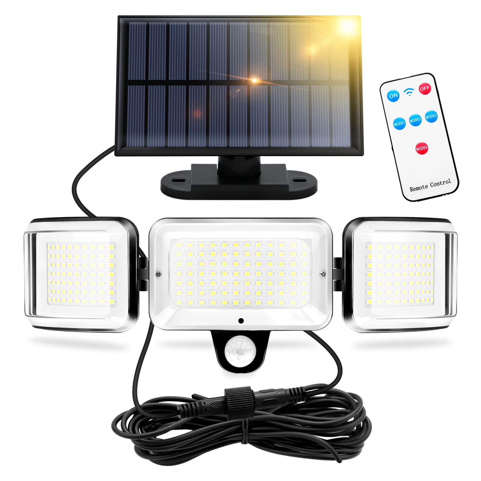 CISSIYOG Solar Wandleuchte mit Bewegungsmelder – 224 LEDs, 1600 Lumens, Fernbedienung & 4 Modi