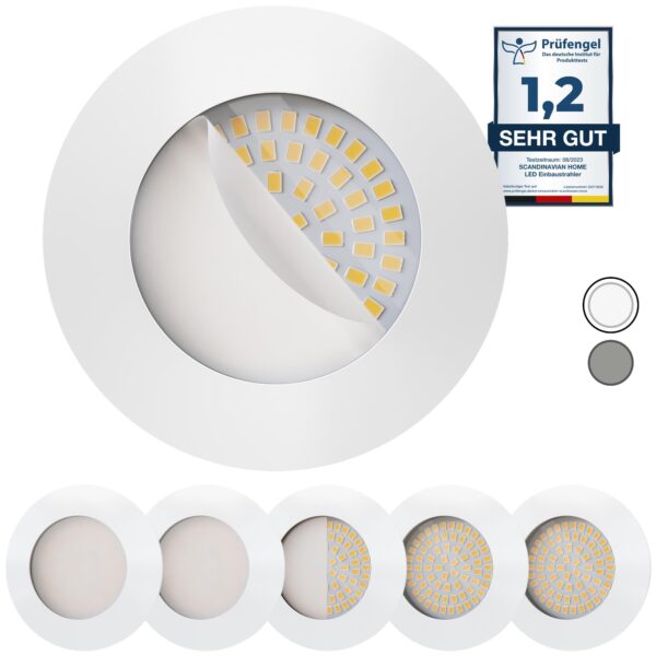 Scandinavian home 6er Set LED Einbaustrahler 230V 4,5W – Warmweiss Badezimmerleuchten