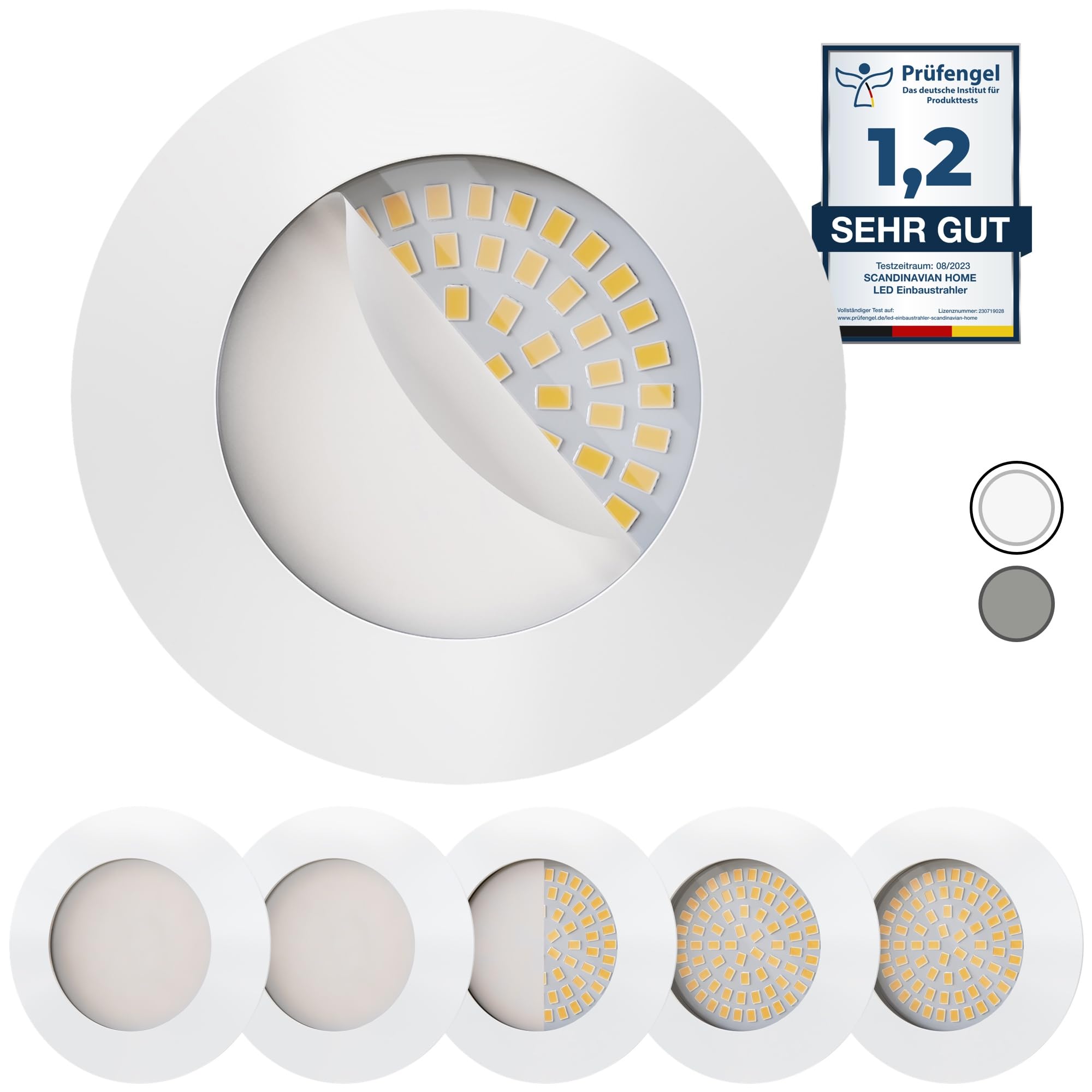 Scandinavian home 6er Set LED Einbaustrahler 230V 4,5W – Warmweiss Badezimmerleuchten