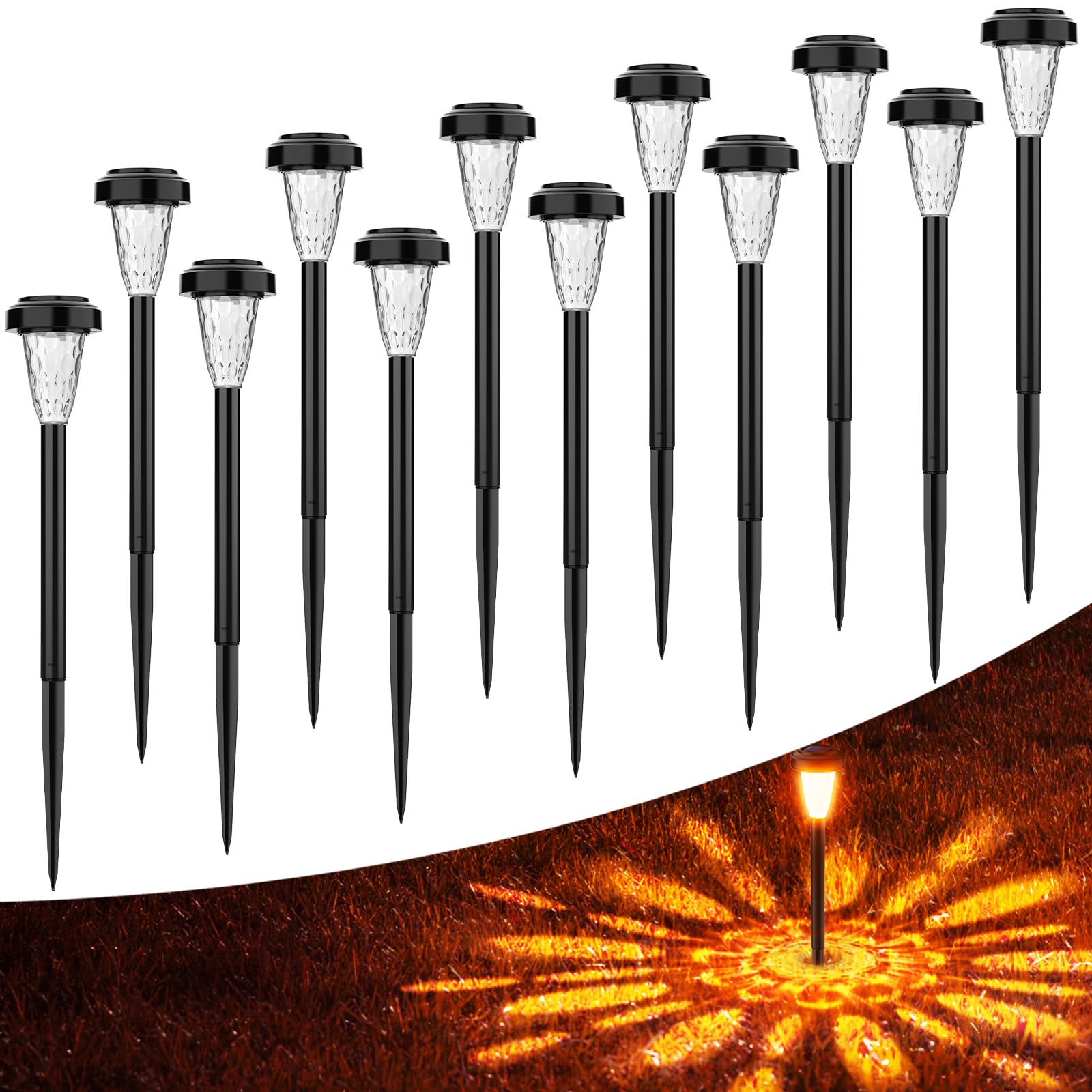 FIFlying 12er Set LED Solarleuchten – IP65 Gartenbeleuchtung mit Dämmerungssensor für Aussen