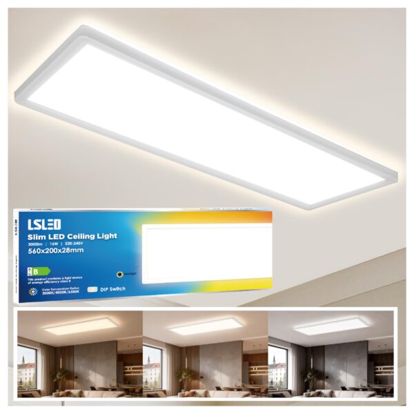L5L3D LED Deckenleuchte 56x20cm 16W 3000lm – Flaches Panel mit Backlight für Küche & Büro