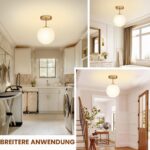 Ø20cm Vintage Deckenlampe Gold mit mattweißem Glaskugel – IP44 Badlampe, LED inkl. – Bild 6