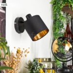 HOFSTEIN Wandleuchte Alsen – Retro Wandlampe Schwarz/Gold mit Stoffschirm & Schalter – Bild 3