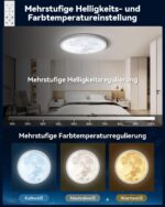 Aphyni Mondlicht LED Deckenleuchte Ø40 cm, 33W dimmbar – 3000–6500 K mit Timer für Schlafzimmer – Bild 3