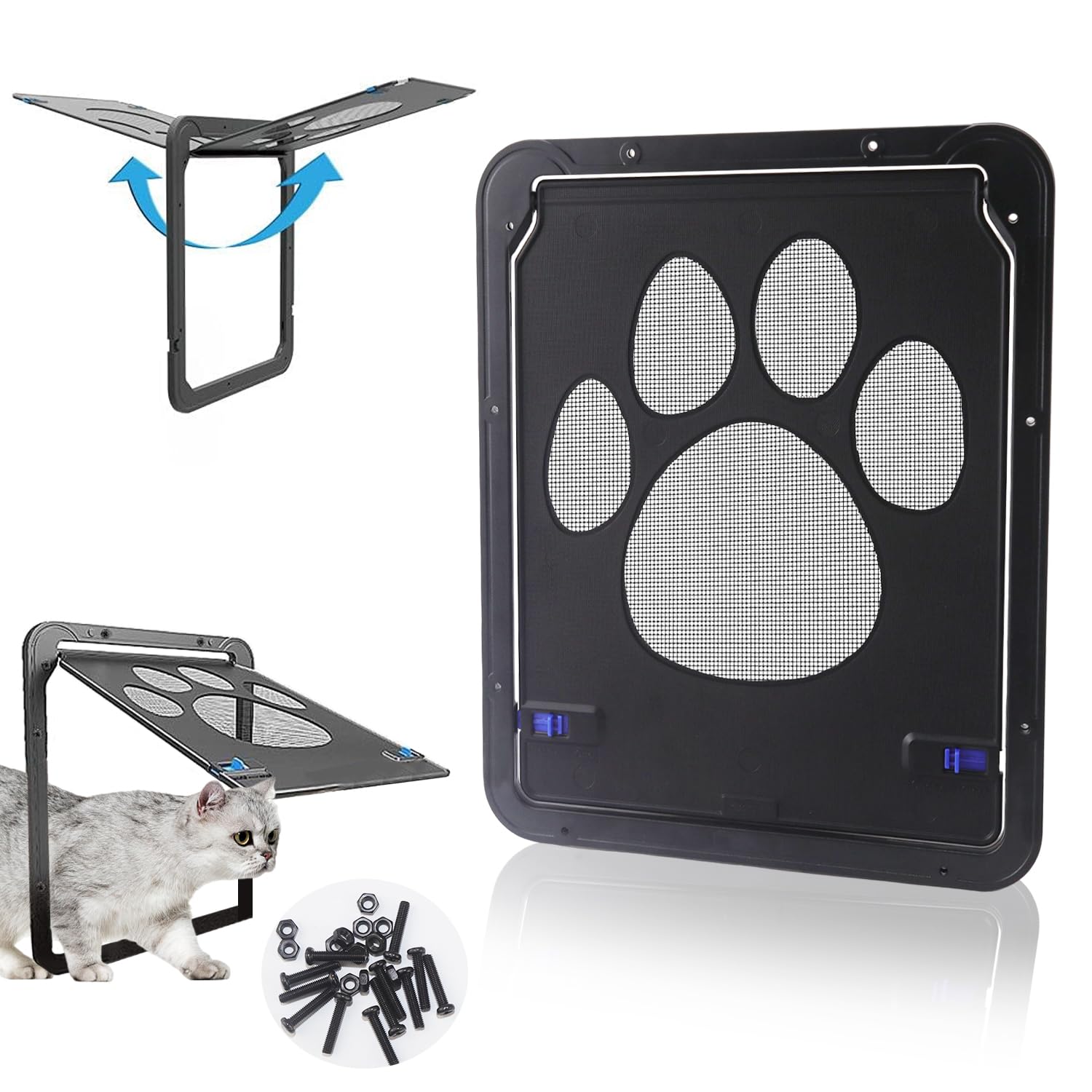 UGBO Katzenklappe für Fliegengitter – Haustiertür mit Magnet für kleine & mittelgrosse Hunde und Katzen