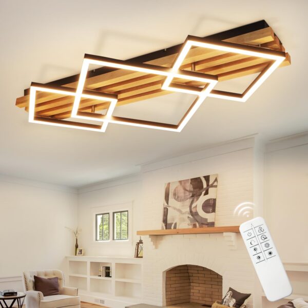 GBLY LED-Deckenleuchte 70cm Holz – Dimmbar mit Memory-Funktion für Wohnzimmer & Schlafzimmer