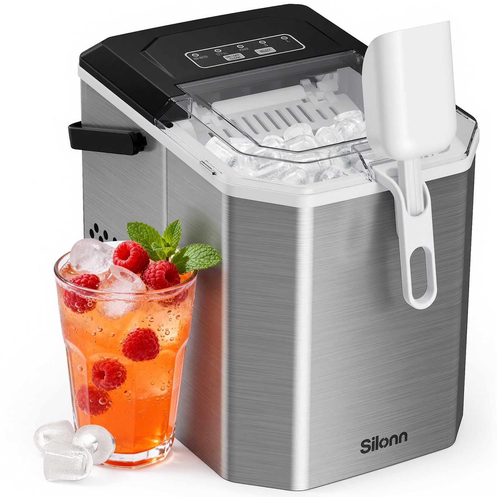 Silonn Mini Eiswürfelmaschine – 12 kg/Tag, tragbar mit Selbstreinigung