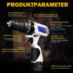 Qimu Akku-Bohrschrauber 16,8V mit 2×1,5Ah – Professionelles 26-tlg. Set für Holz, Metall & Mauerwerk – Bild 8