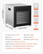 VEVOR Dörrautomat 10 Edelstahlschalen 1000 W – Professioneller Lebensmitteltrockner – Bild 8
