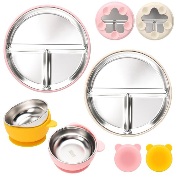 CLDY 2er-Set Baby Teller mit Saugnapf – Edelstahl Kindergeschirr, BPA-frei & spülmaschinenfest