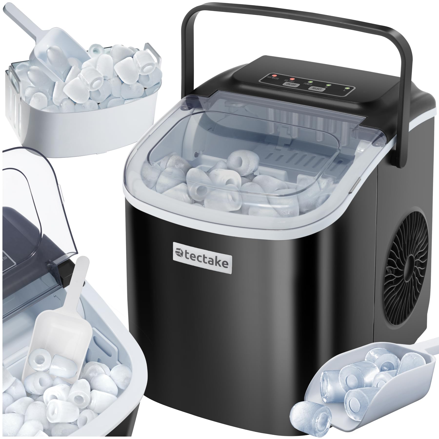 tectake® Eiswürfelmaschine Ice Maker – 12 kg Eis/24h mit 2 Grössen & Selbstreinigung