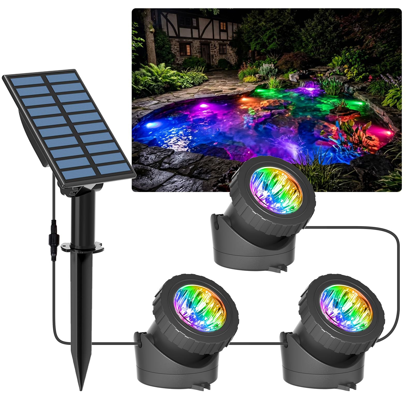 T-SUN Solar Teichbeleuchtung RGB mit IP68 – LED Unterwasserstrahler für Garten & Teich